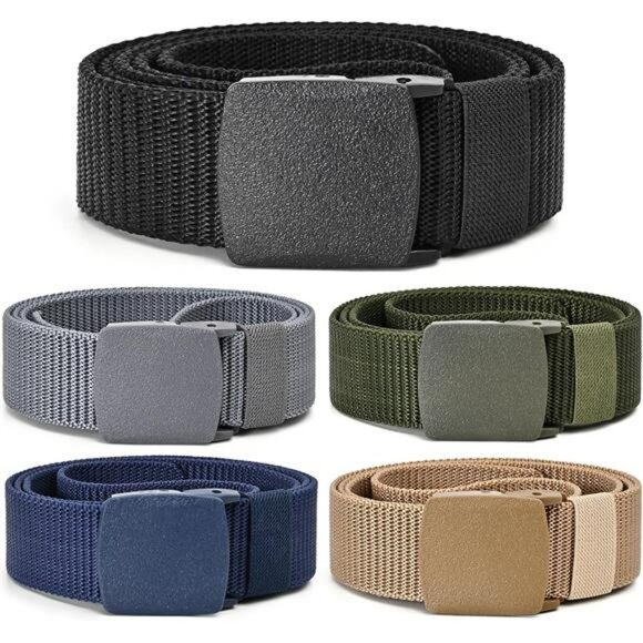 Mens Tactical Nylon Belts 5 Pack Military Metal Free Adjustable Outdoor Gear - Picture 1 of 8